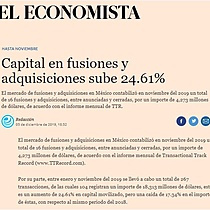 Capital en fusiones y adquisiciones sube 24.61%